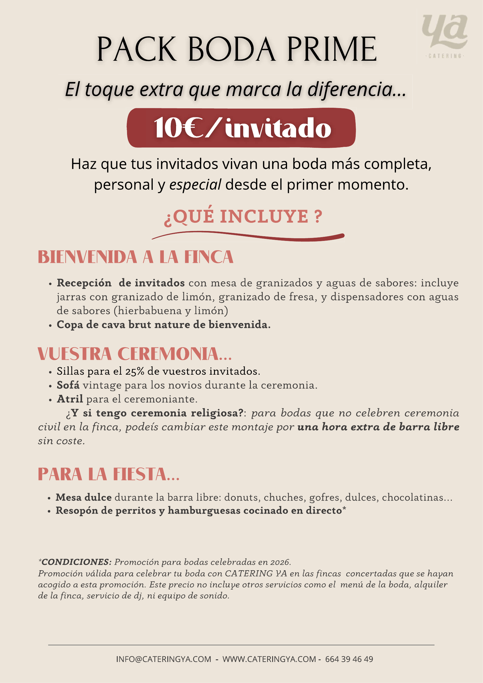 Detalles del Pack Boda Prime de YA Catering